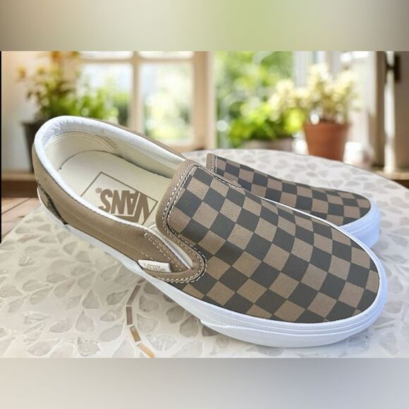 New Vans Classic Slip-On Shoes Canvas Block Checkerboard Brown (VN0A2Z41DFM) - Picture 3 of 12